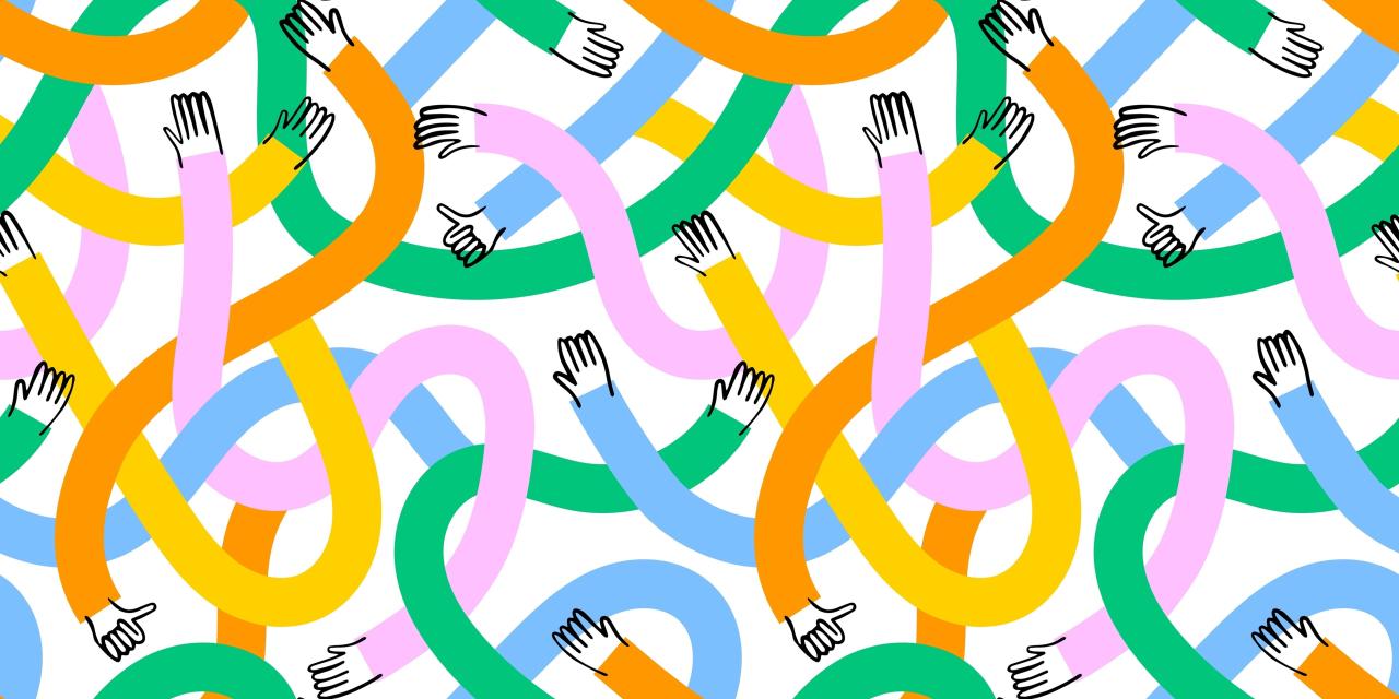 interlinked arms of different colours